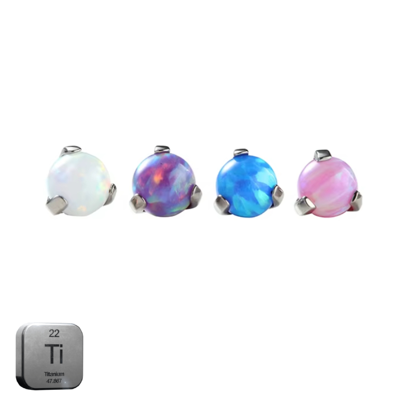 Natural Titanium 16G (1.2MM) Internally Threaded Opal Ball Labret Stud
