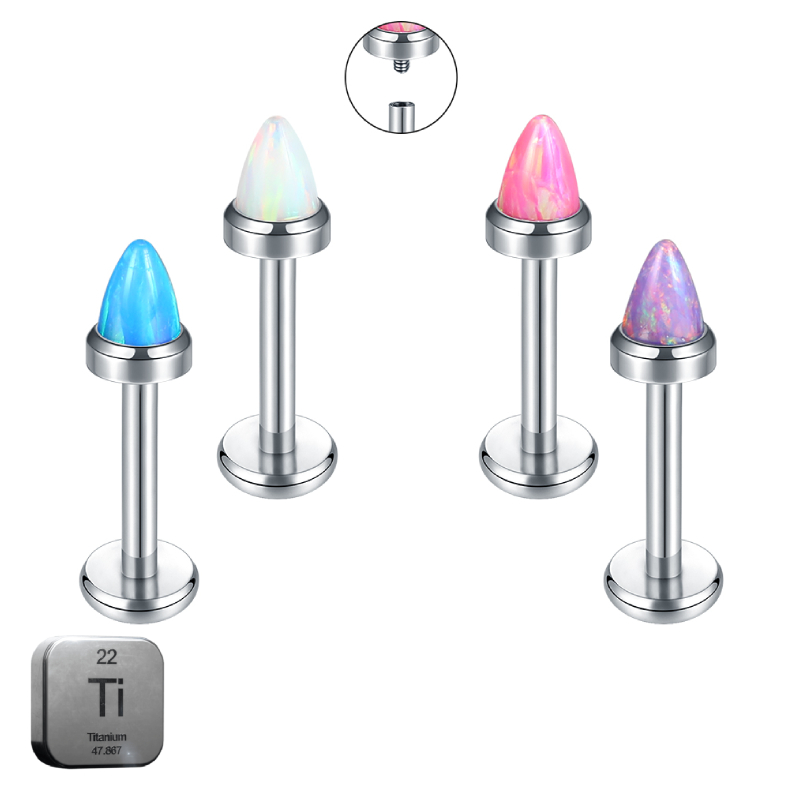 Natural Titanium 16G (1.2MM) Internally Threaded Opal Bullet Labret Stud