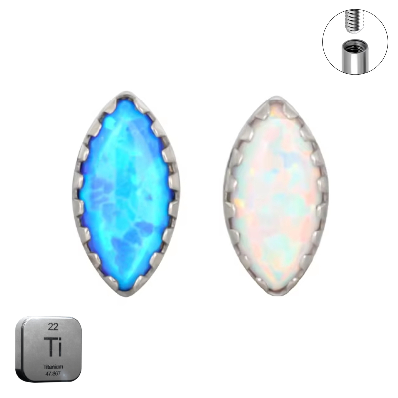 Natural Titanium 16G (1.2MM) Internally Threaded Opal Crystal Eye Labret Stud