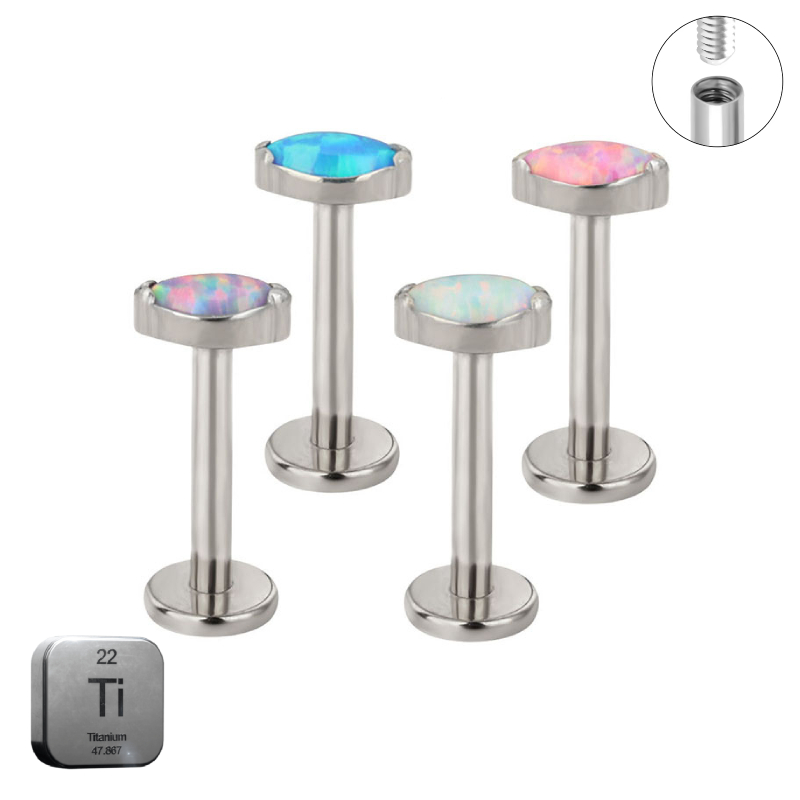 Natural Titanium 16G (1.2MM) Internally Threaded Opal Crystal Eye Labret Stud