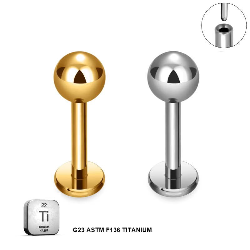 ASTM F136 Titanium 18G Threadless Push Pin Globe Labret Stud