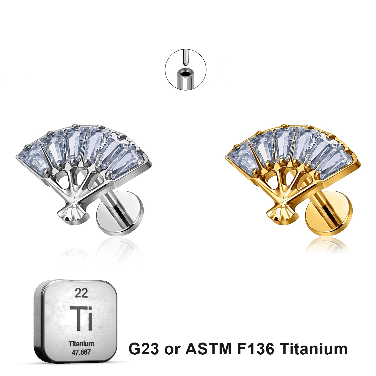 LAB_CFan_01 ASTM F136 Titanium 16G (1.2mm) Push Pin Chinese Fan Piercing Jewelry