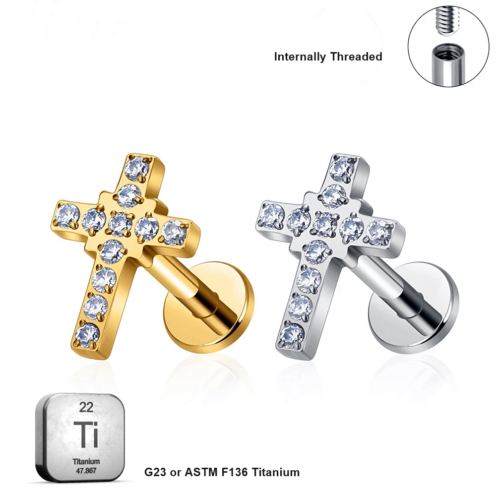 LAB_Cross_01 ASTM F136 Titanium 16G (1.2mm) Internally Threaded Cross Shape Stud