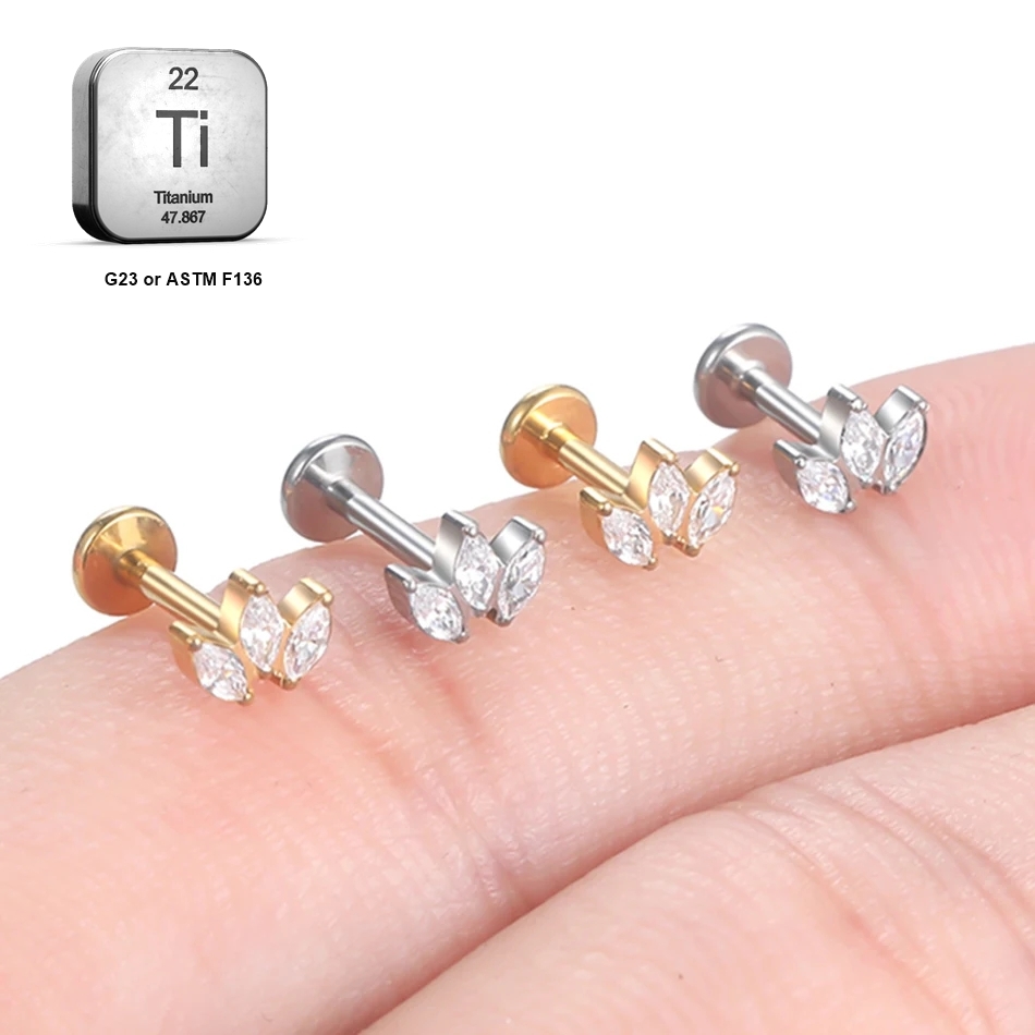 LAB_Curve_02 ASTM F136 Titanium 16G (1.2MM) Internally Threaded Labret Stud 3CZ