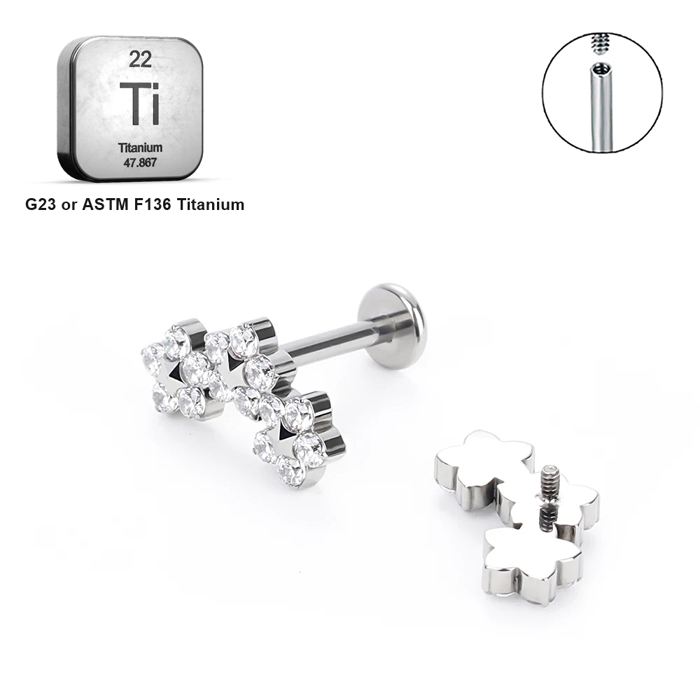 LAB_Curve_13 ASTM F136 Titanium 16G (1.2MM) Internally Threaded Three Flower Piercing Jewelry