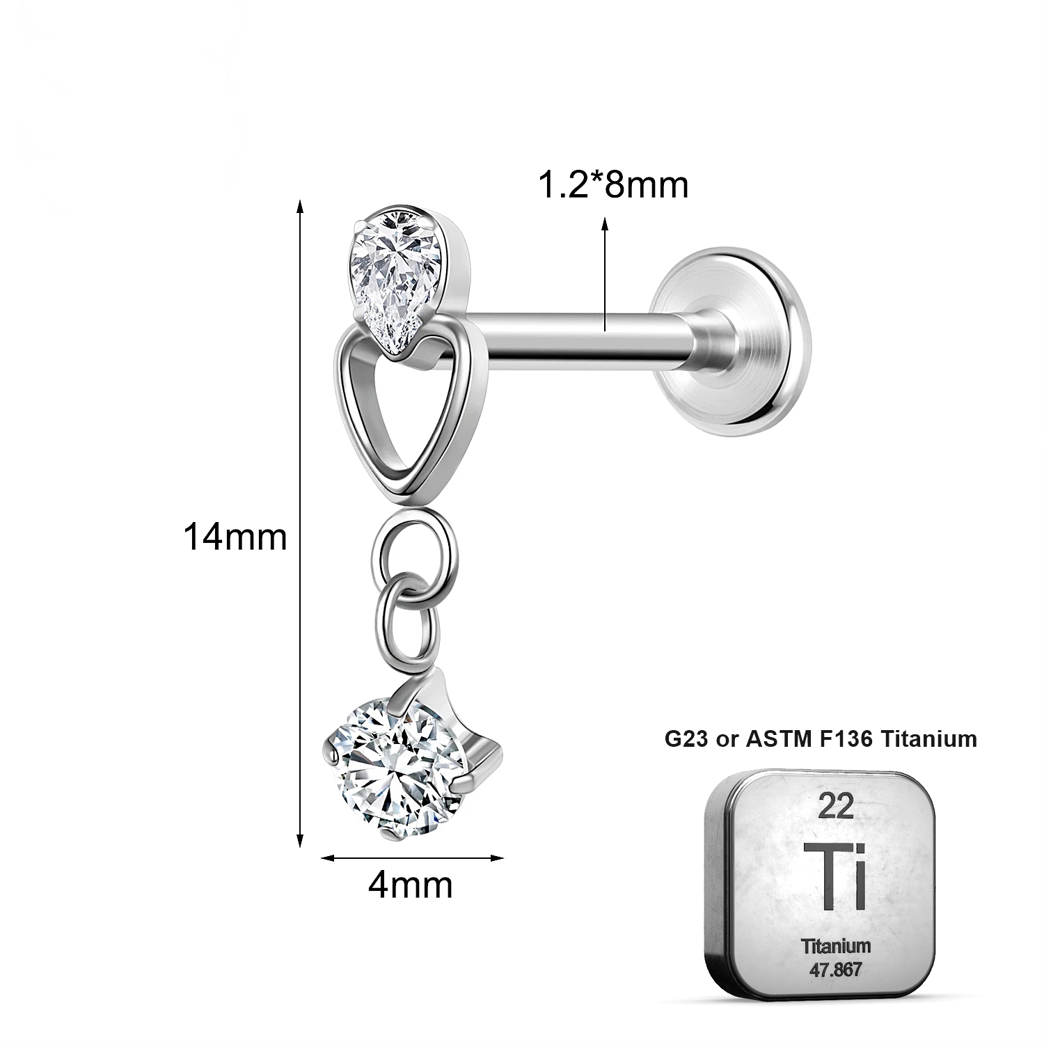 Lab_Dangling_02 ASTM F136 Titanium 16G (1.2mm) Internally Threaded Dangling Piercing Jewelry