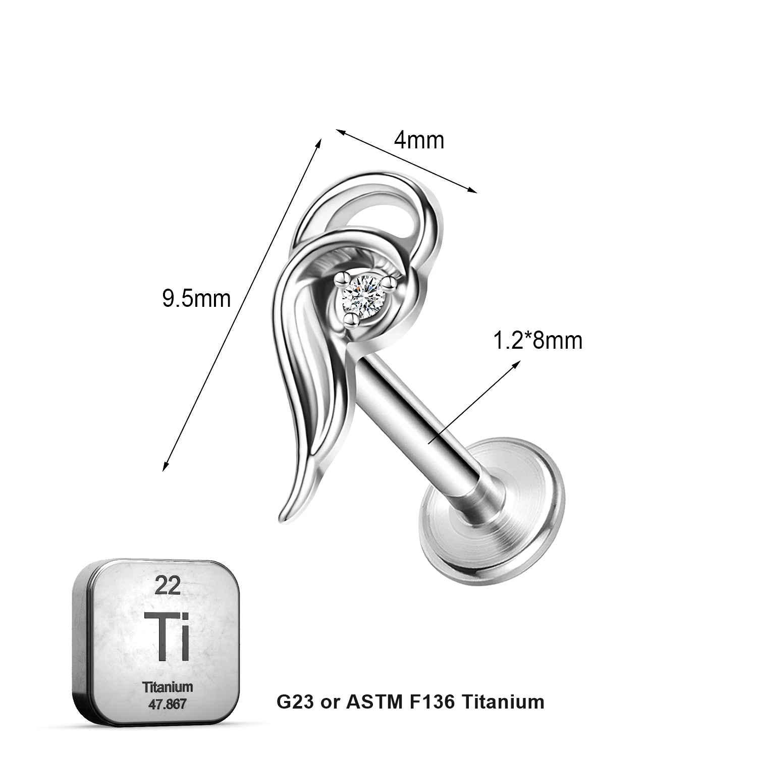 LAB_Fairy_01 ASTM F136 Titanium 16G (1.2mm) Internally Threaded Ear Piercing Stud