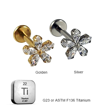 Lab_Flower_02 ASTM F136 Titanium 16G (1.2mm) Internally Threaded Flower Stud