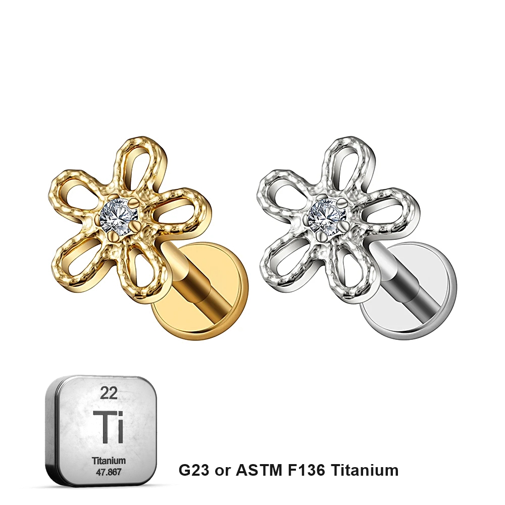 Lab_Flower_04 ASTM F136 Titanium 16G (1.2mm) Internally Threaded Flower Stud