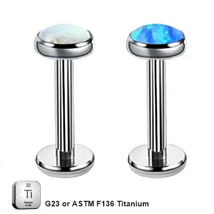 Lab_Opal_01 ASTM F136 Titanium 14G (1.6MM) Internally Threaded Round Opal Stone Piercing Stud