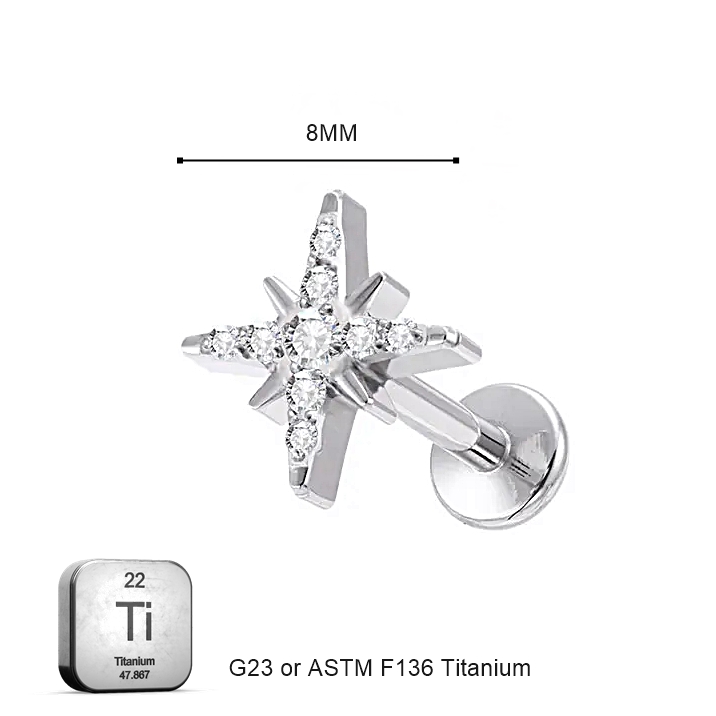 LAB_Star_02 ASTM F136 Titanium 16G (1.2MM) Internally Threaded Star Piercing Stud