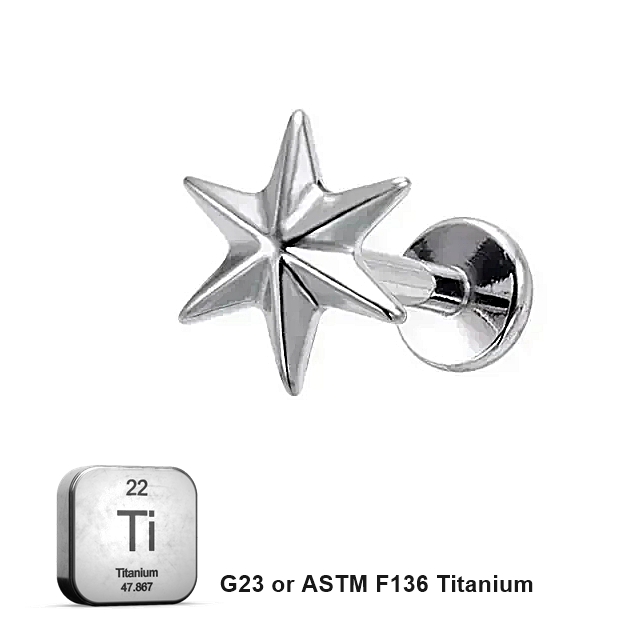 LAB_Star_03 ASTM F136 Titanium 16G (1.2MM) Internally Threaded Star Piercing Stud