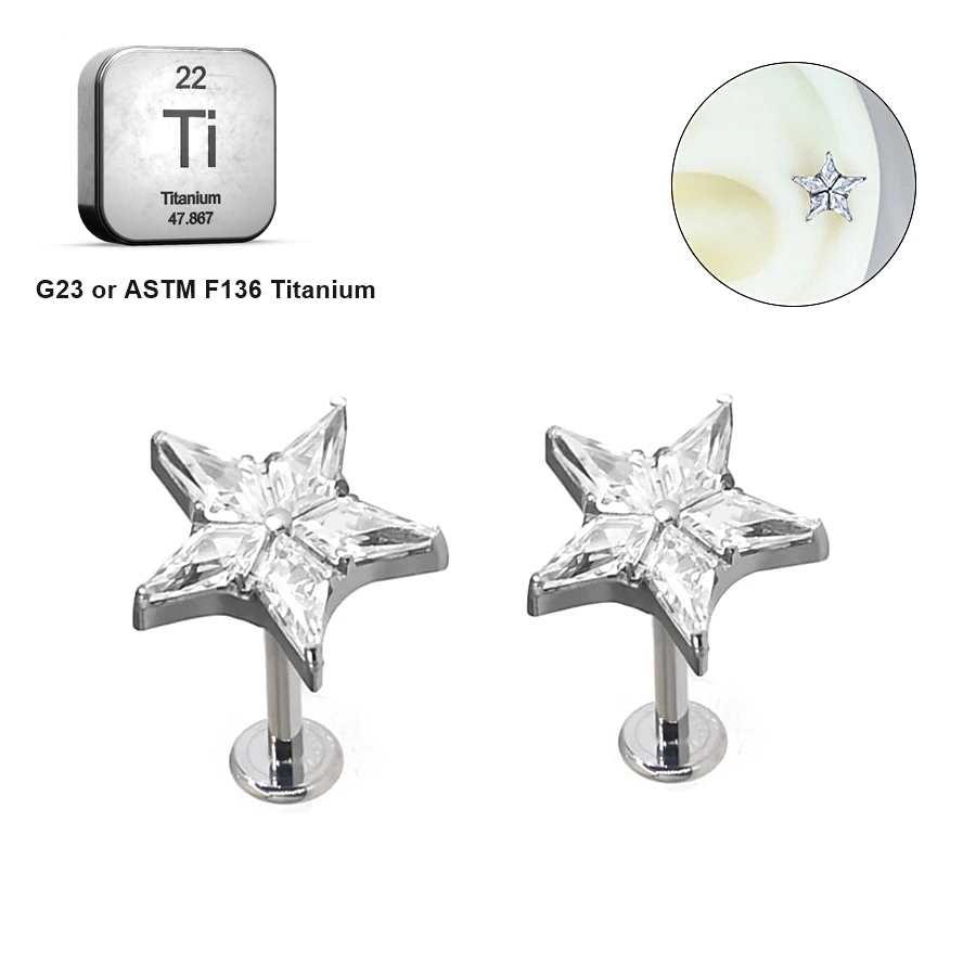 LAB_Star_05 ASTM F136 Titanium 16G (1.2MM) Internally Threaded Crystal Star Piercing Stud