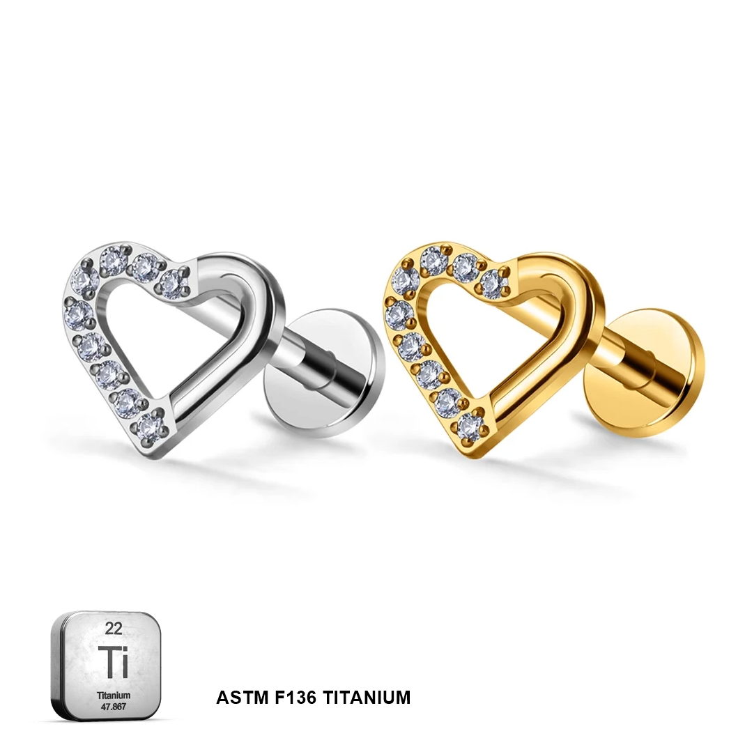 ASTM F136 Titanium 16G (1.2MM) Internally Threaded Heart Stud