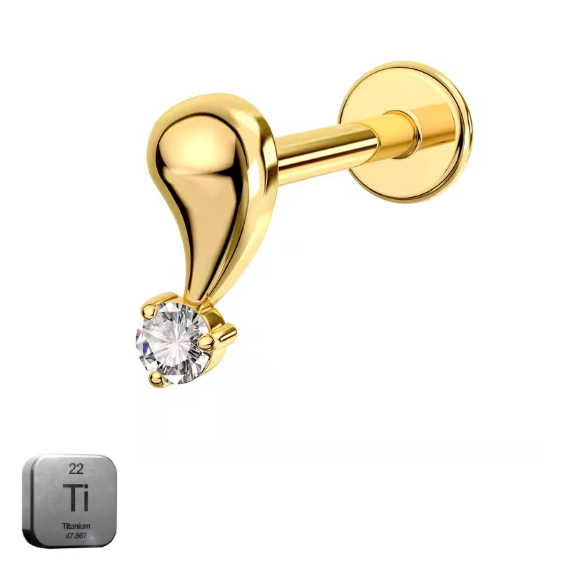 Titanium 16G (1.2MM) Internally Threaded Leaf Drop Crystal Piercing Stud