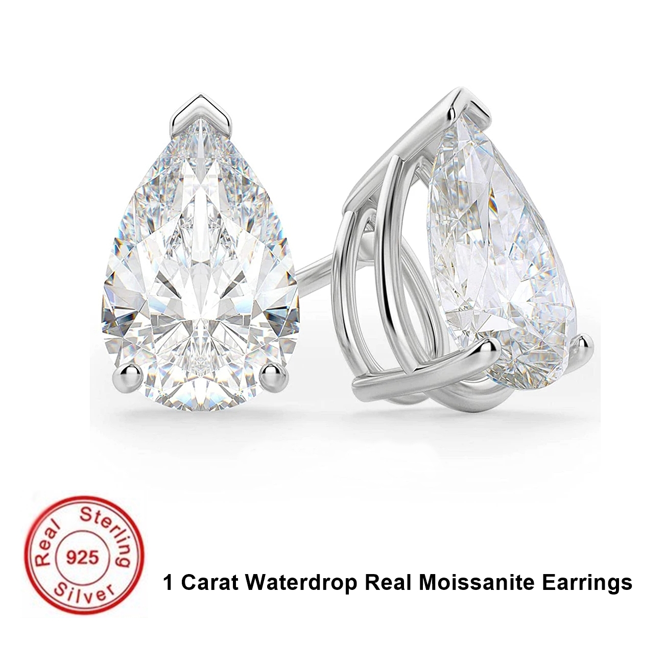 Water Drop Pear Cut Moissanite 1CT Diamond Stud Earring