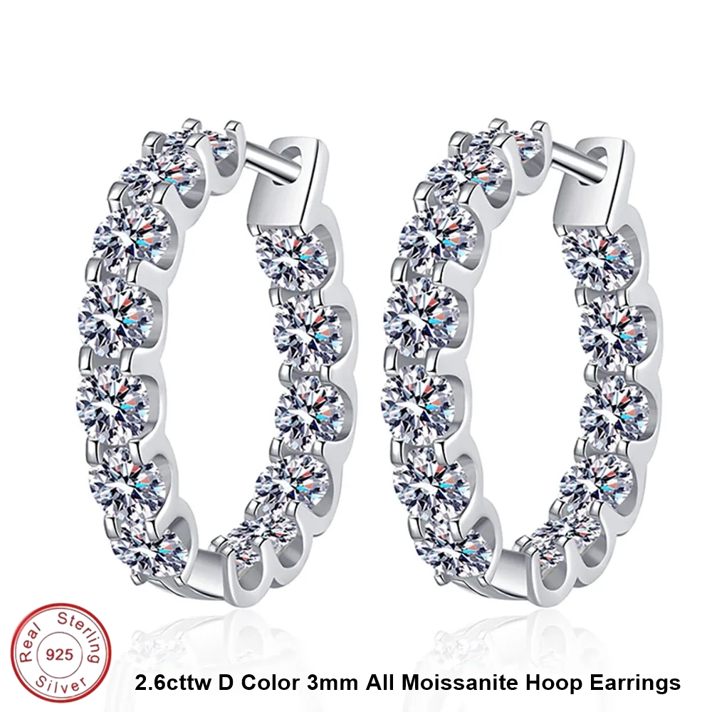 2.6cttw D Color 3mm All Moissanite Hoop Earrings