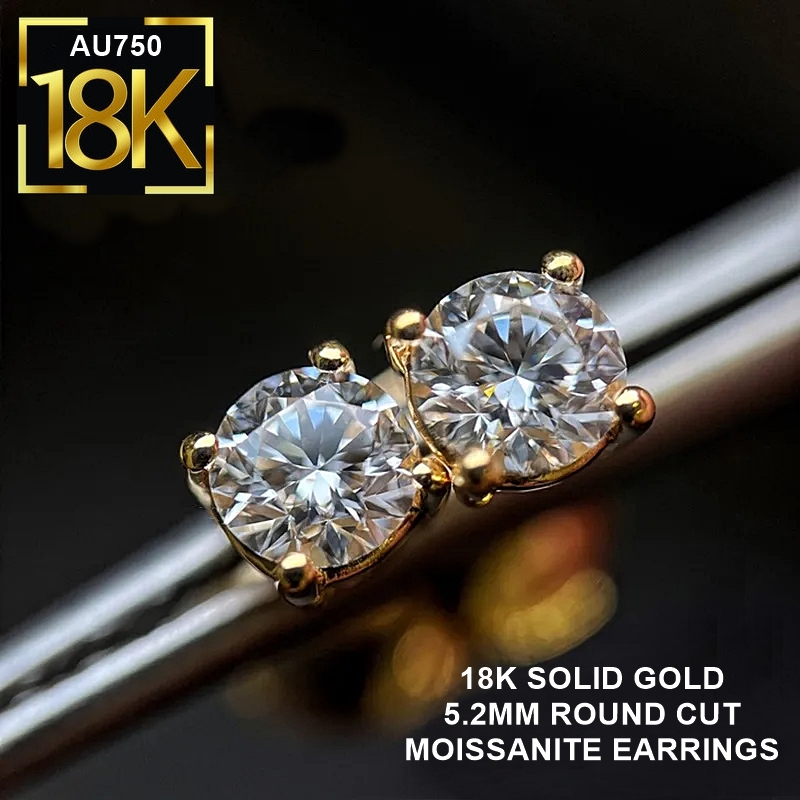 18K Gold Moissanite Diamond Earrings Authentic AU750