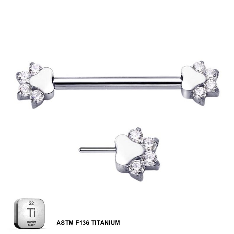 ASTM F136 Titanium Cat Paw Swarovski Studded Nipple Piercing Jewelry