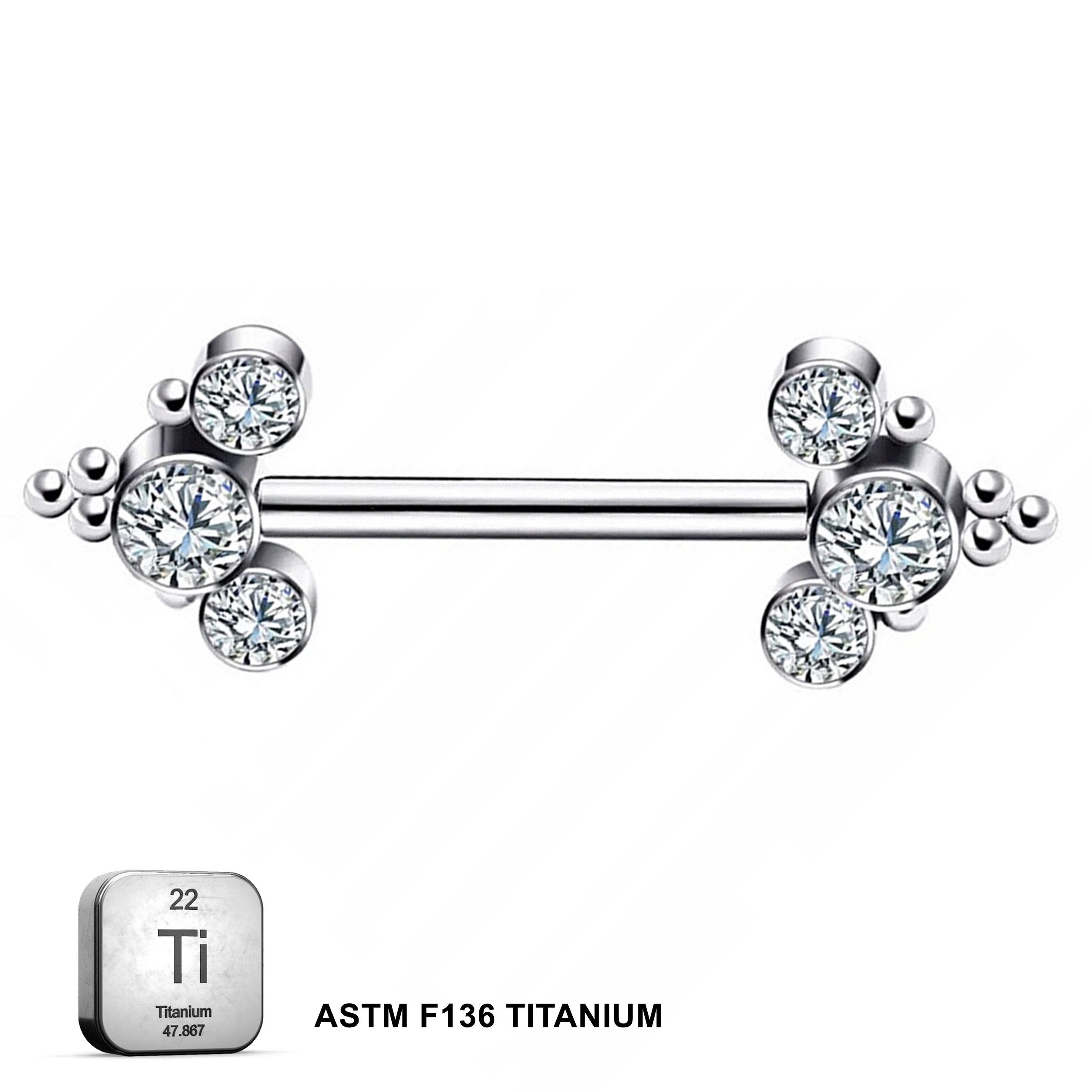 ASTM F136 Titanium Three Stone Studded Nipple Piercing Jewelry