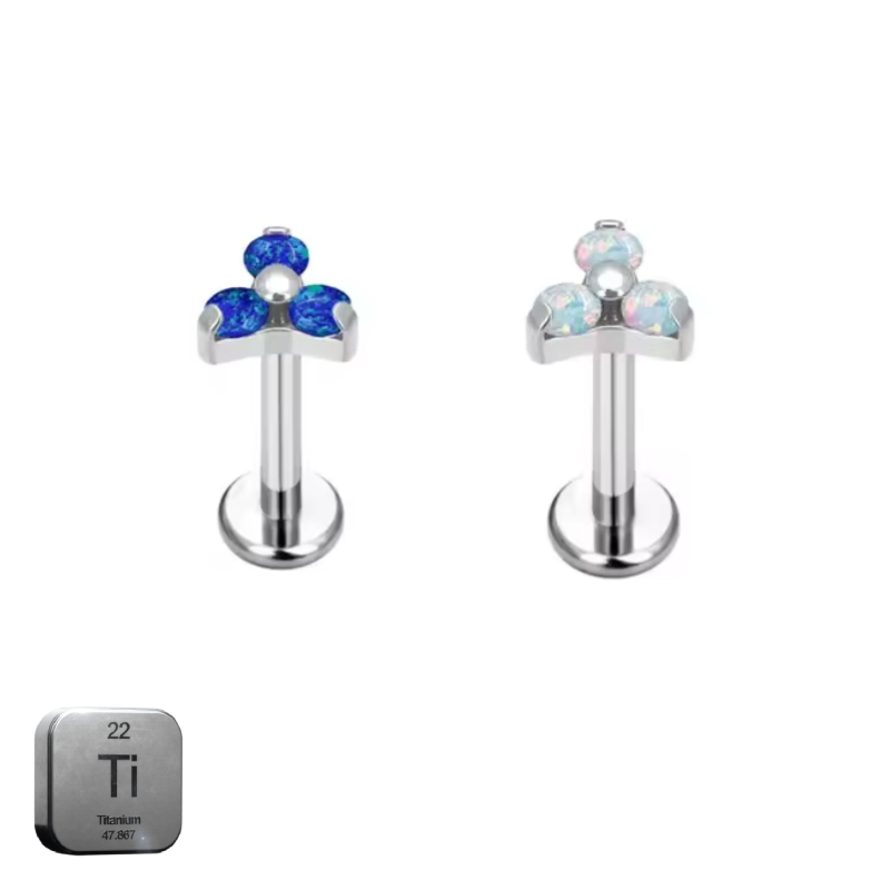 Natural Titanium 16G (1.2MM) Internally Threaded Opal Trinity Piercing Stud