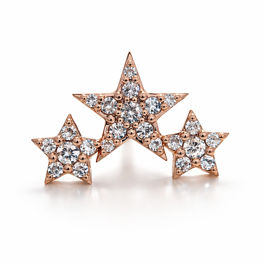 18K Rose Gold Triple Star Moissanite (Sold Per Piece)