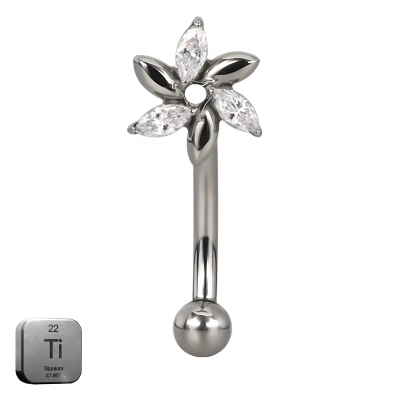 Natural Titanium 16G (1.2MM) Internally Threaded Flower Petal Rook Eyebrow Piercing