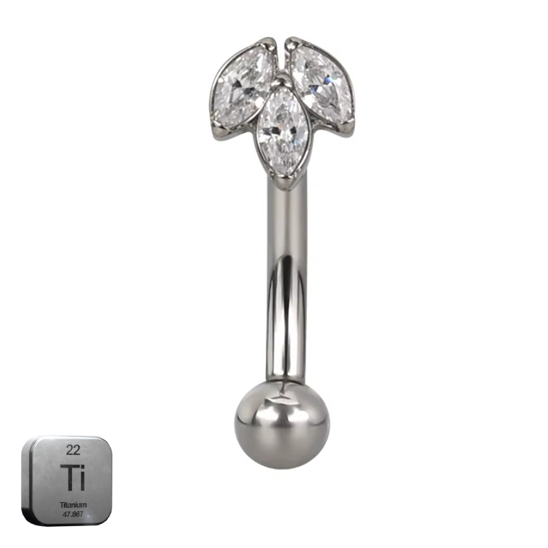 Natural Titanium 16G (1.2MM) Internally Threaded Lotus Rook Eyebrow Piercing