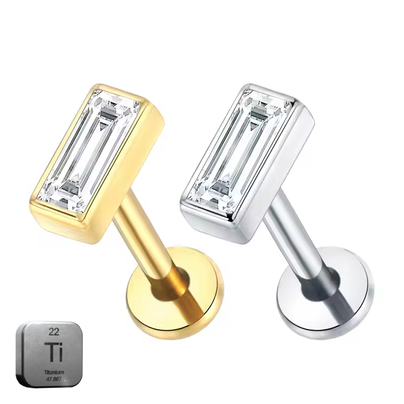 Natural Titanium 16G (1.2MM) Internally Threaded Rectangle Piercing Stud