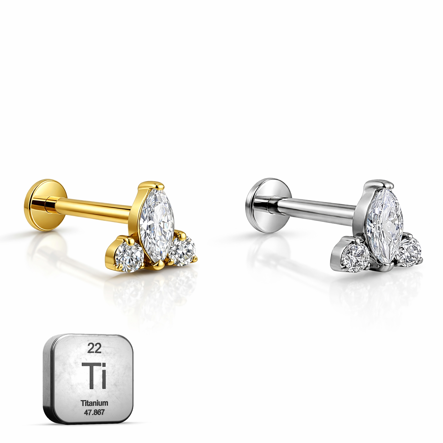 Marquise Trinity Flat Back Stud