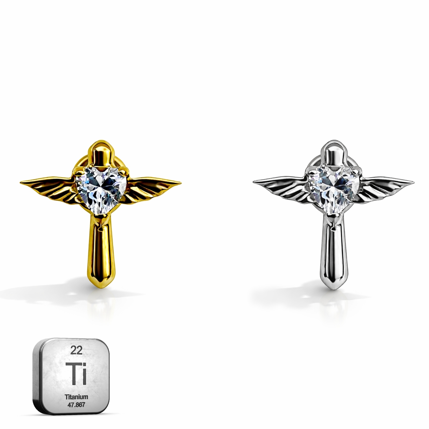 Titanium Angel Wing CZ Stud – Internally Threaded (16G)