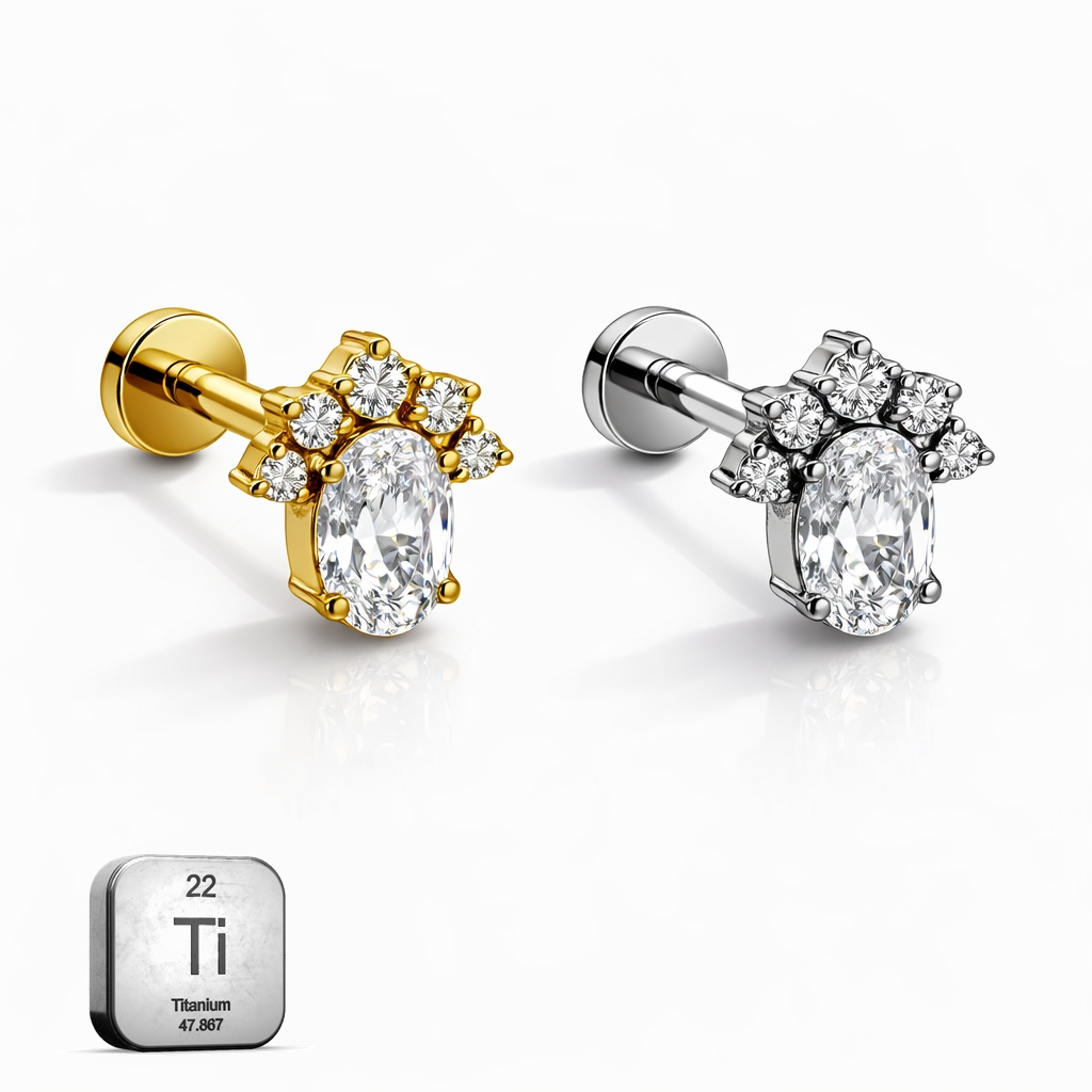 Titanium CZ Paw Flat Back Stud