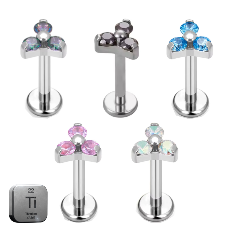 Natural Titanium 16G (1.2MM) Internally Threaded Trinity Piercing Stud