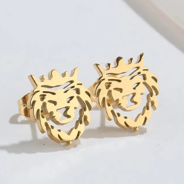 Surgical Steel Butterfly Back Lion Face Men Studs