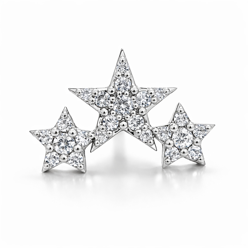 18K White Gold Triple Star Moissanite (Sold Per Piece)