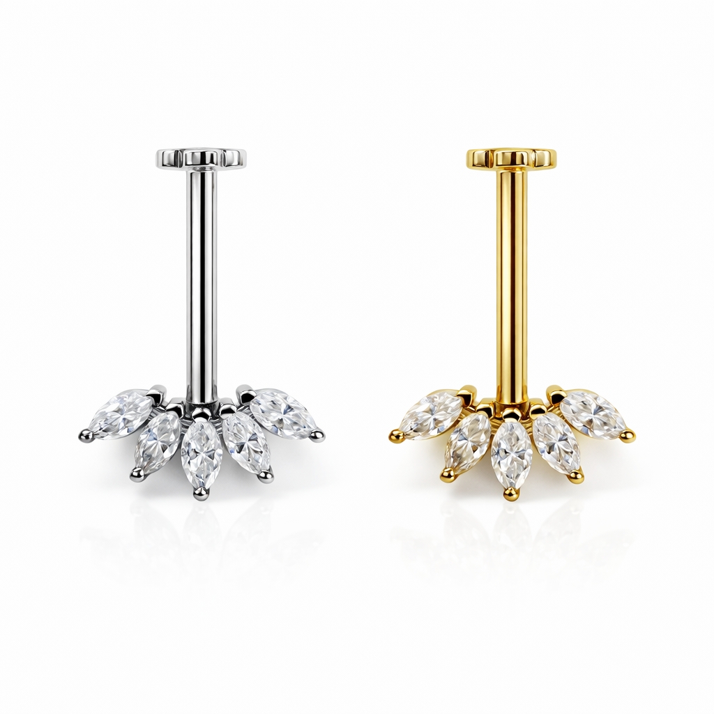 18K Gold Marquise Fan Vertical Helix (Bugadi) Stud