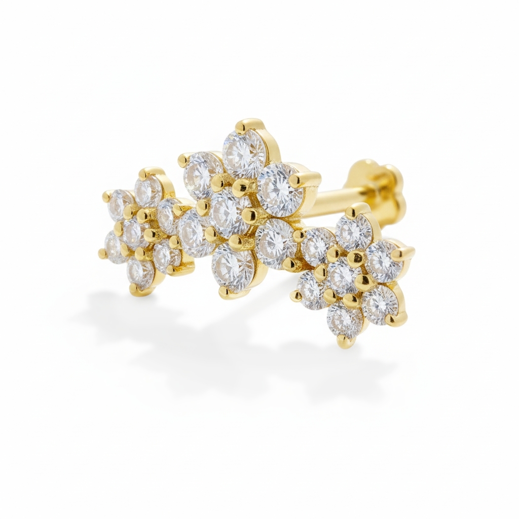 18K Yellow Gold Moissanite Cluster Stud – Internally Threaded (Sold Per Piece)